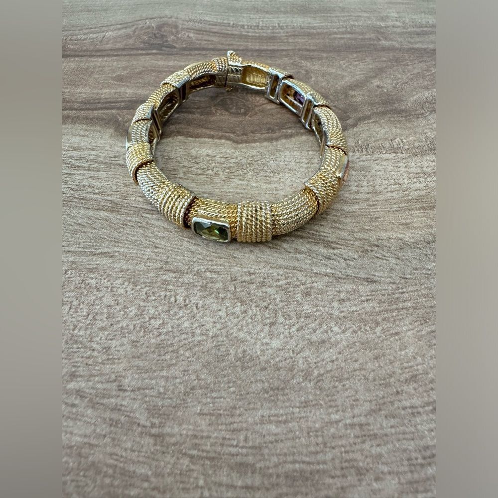 Vintage Multicolor Gem Stone Magnetic Gold Toned Bracelet Retro Glam Classy
